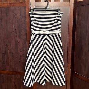 Navy and White Stripped Strapless Dress